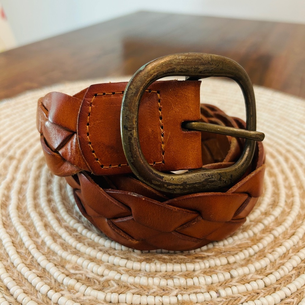 Braided Leather Belt in Cognac Brown